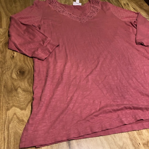 J Jill Rhubarb Red Berry Lace V-Neck Tee Short Sleeve Top Womens Size Large - Picture 2 of 8